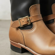 Men's Tan and Brown Plain-Toe Leather Biker Boots