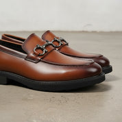 Men's Brown Apron-Toe Leather Bit Loafers