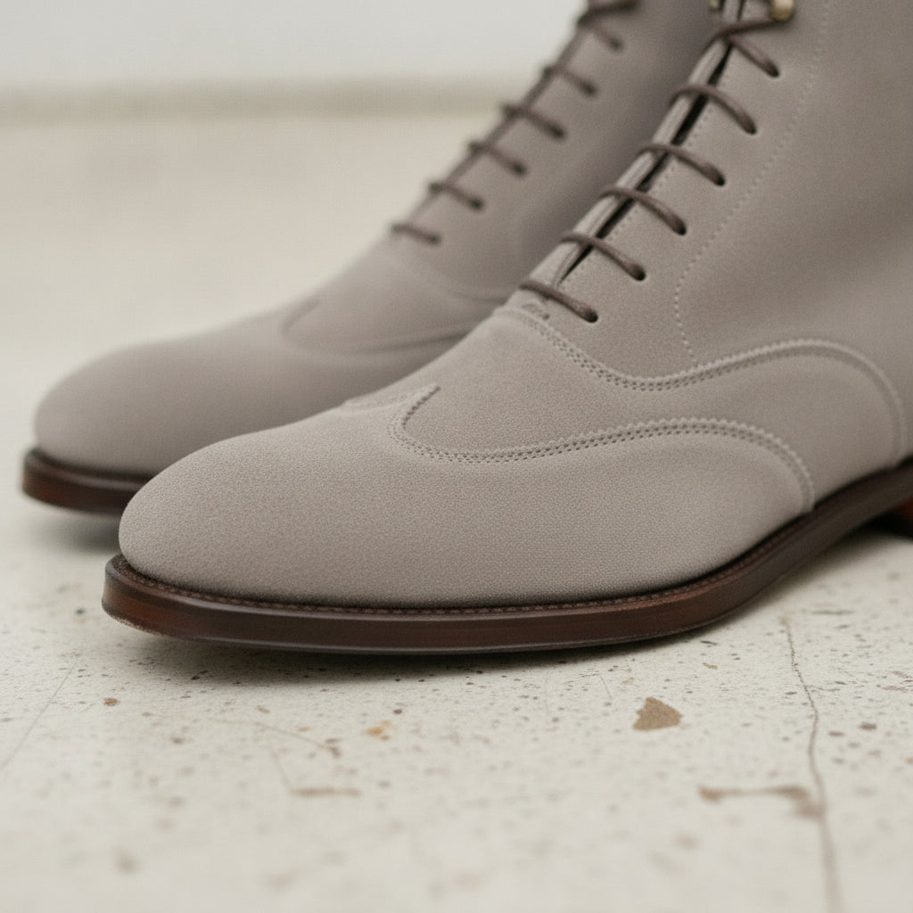 Men's Light Gray Wingtip Suede Lace-Up Ankle Boots