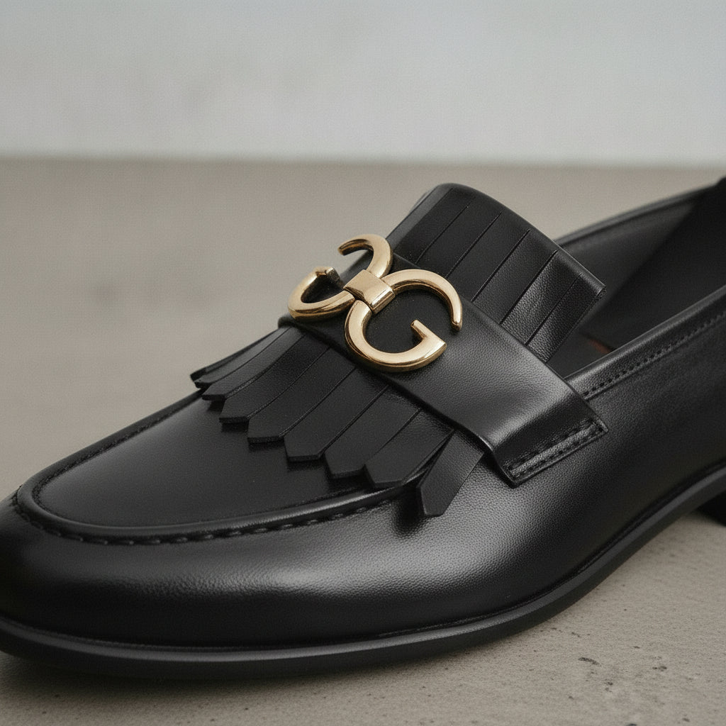Men's Black Fringe Leather Loafers