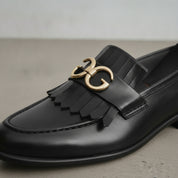 Men's Black Fringe Leather Loafers