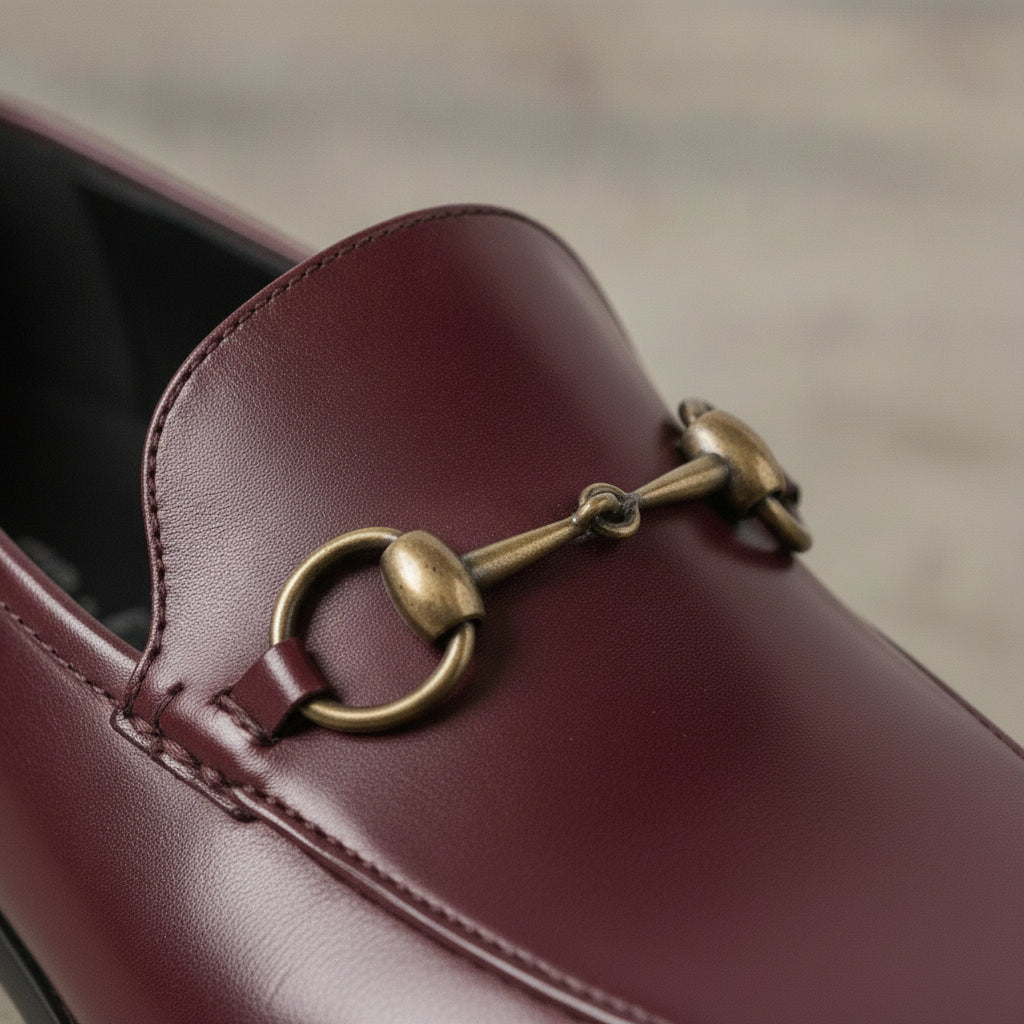 Men's Burgundy Apron-Toe Leather Bit Loafers