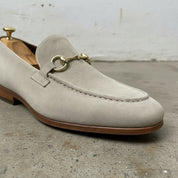 Men's Light Grey Apron-Toe Suede Bit Loafers