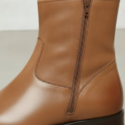 Men's Tan Plain-Toe Leather Ankle Biker Boots