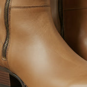 Men's Tan Plain-Toe Leather Biker Boots
