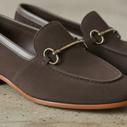 Men's Dark Brown Apron-Toe Suede Bit Loafers