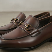 Men's Dark Brown Apron-Toe Leather Bit Loafers