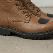 Men's Tan Plain-Toe Pebbled Leather Biker Boots