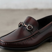 Men's Burgundy Apron-Toe Leather Bit Loafers