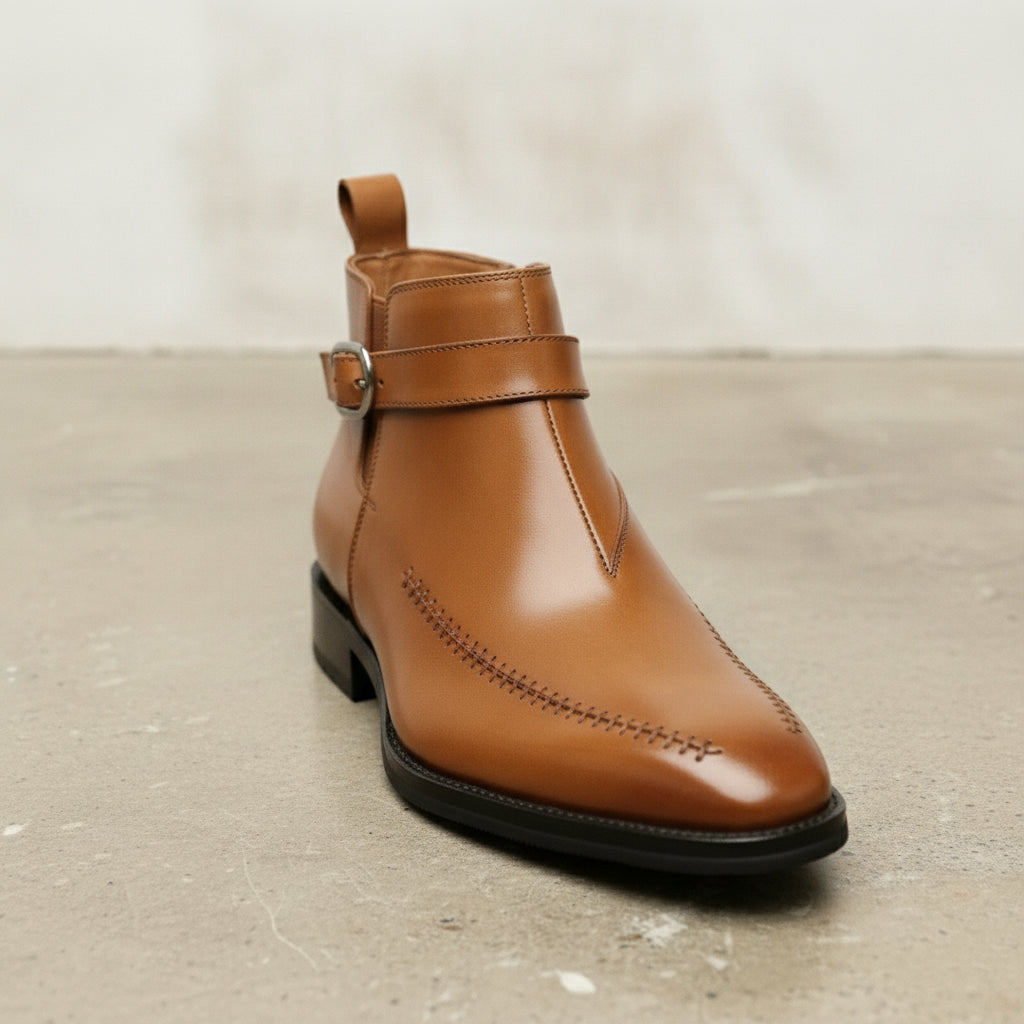 Men's Tan Apron-Toe Leather Jodhpur Boots