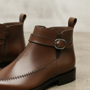 Men's Brown Apron-Toe Leather Jodhpur Boots