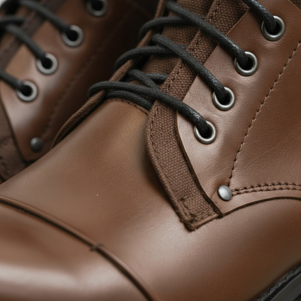 Men's Brown Cap-Toe Leather Lace-Up Combat Boots — Alderley