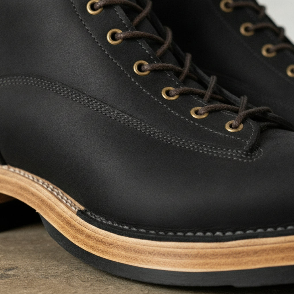 Men's Black Plain-Toe Leather Lace-Up Boots