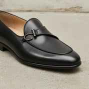 Men's Black Apron-Toe Leather Bit Loafers