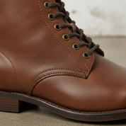 Men's Brown Plain-Toe Leather Ankle Lace-Up Boots