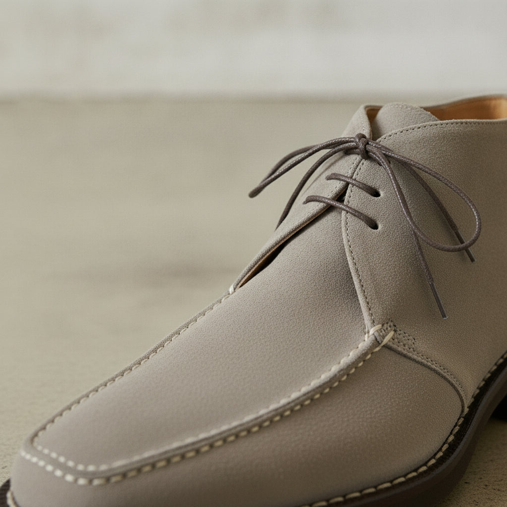 Men's Light Gray Apron-Toe Suede Chukka Boots