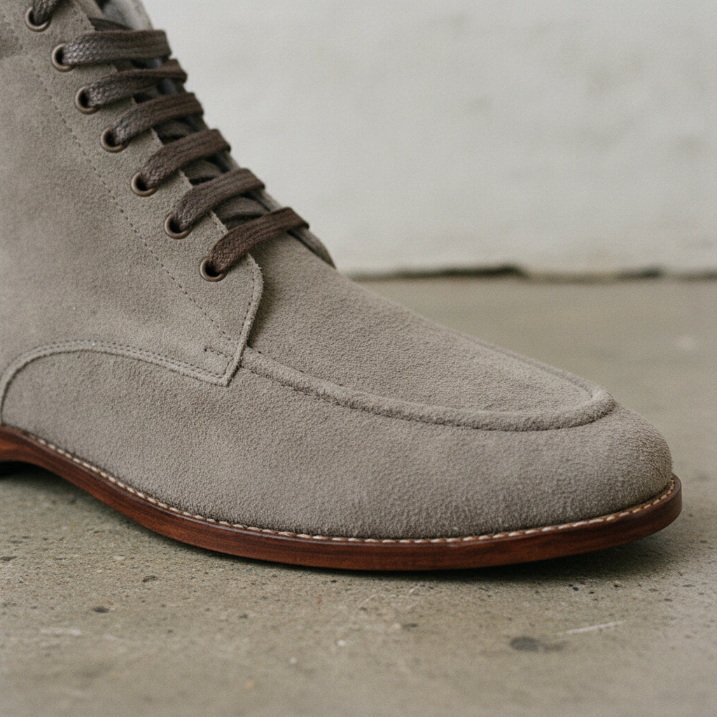 Men's Light Gray Suede Apron-Toe Chukka Boots