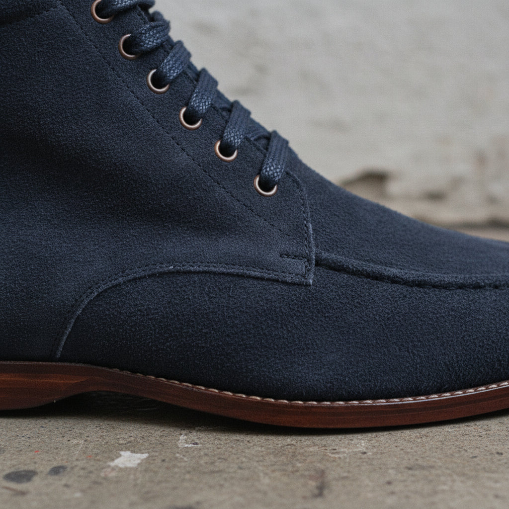 Men's Navy Blue Suede Apron-Toe Chukka Boots