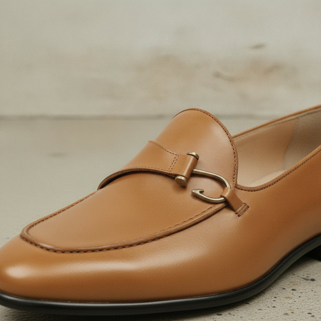 Men's Tan Apron-Toe Leather Bit Loafers