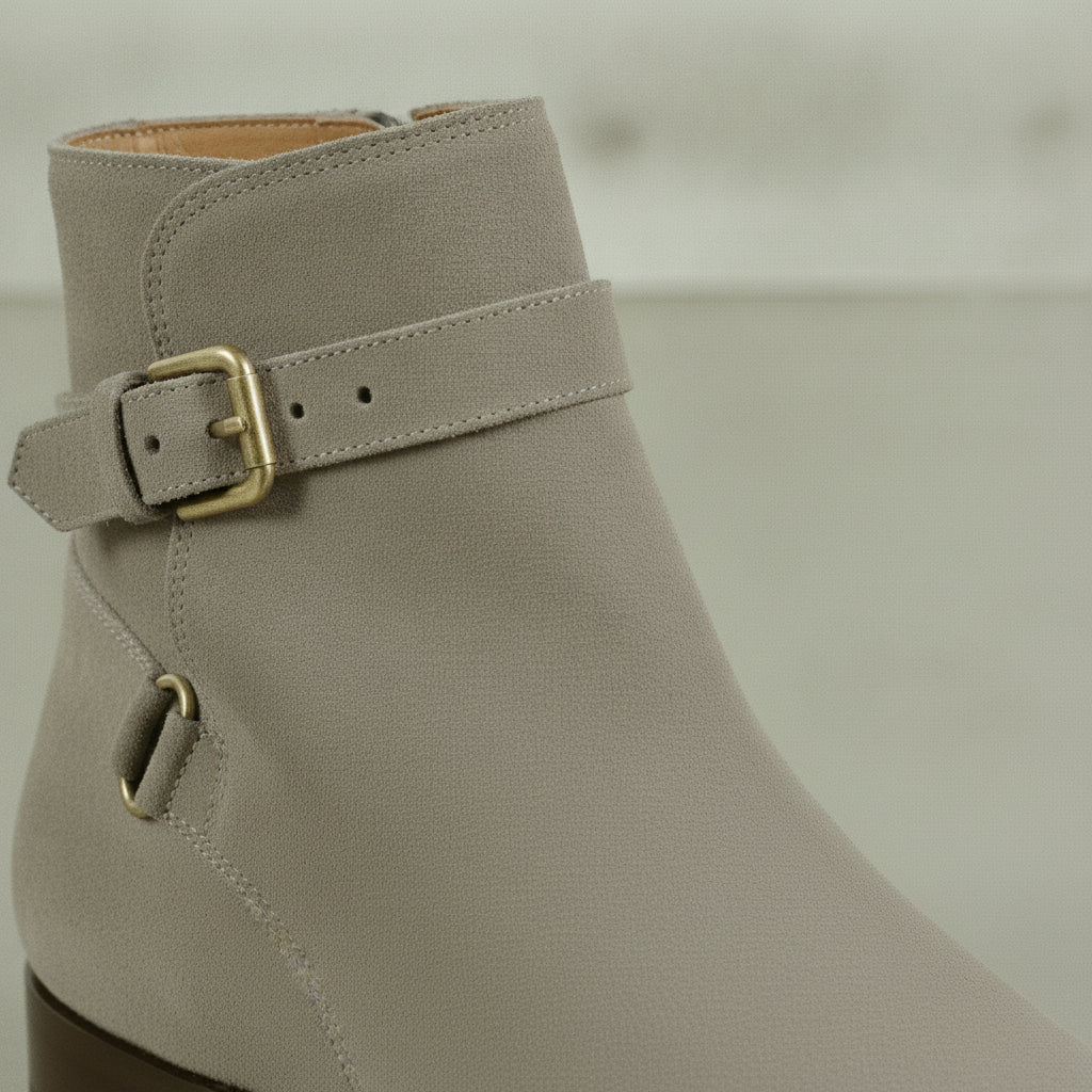 Men's Light Gray Plain-Toe Suede Jodhpur Boots