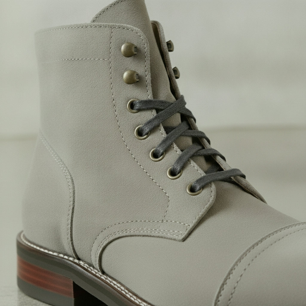 Men's Light Gray Cap-Toe Suede Ankle Lace-Up Boots