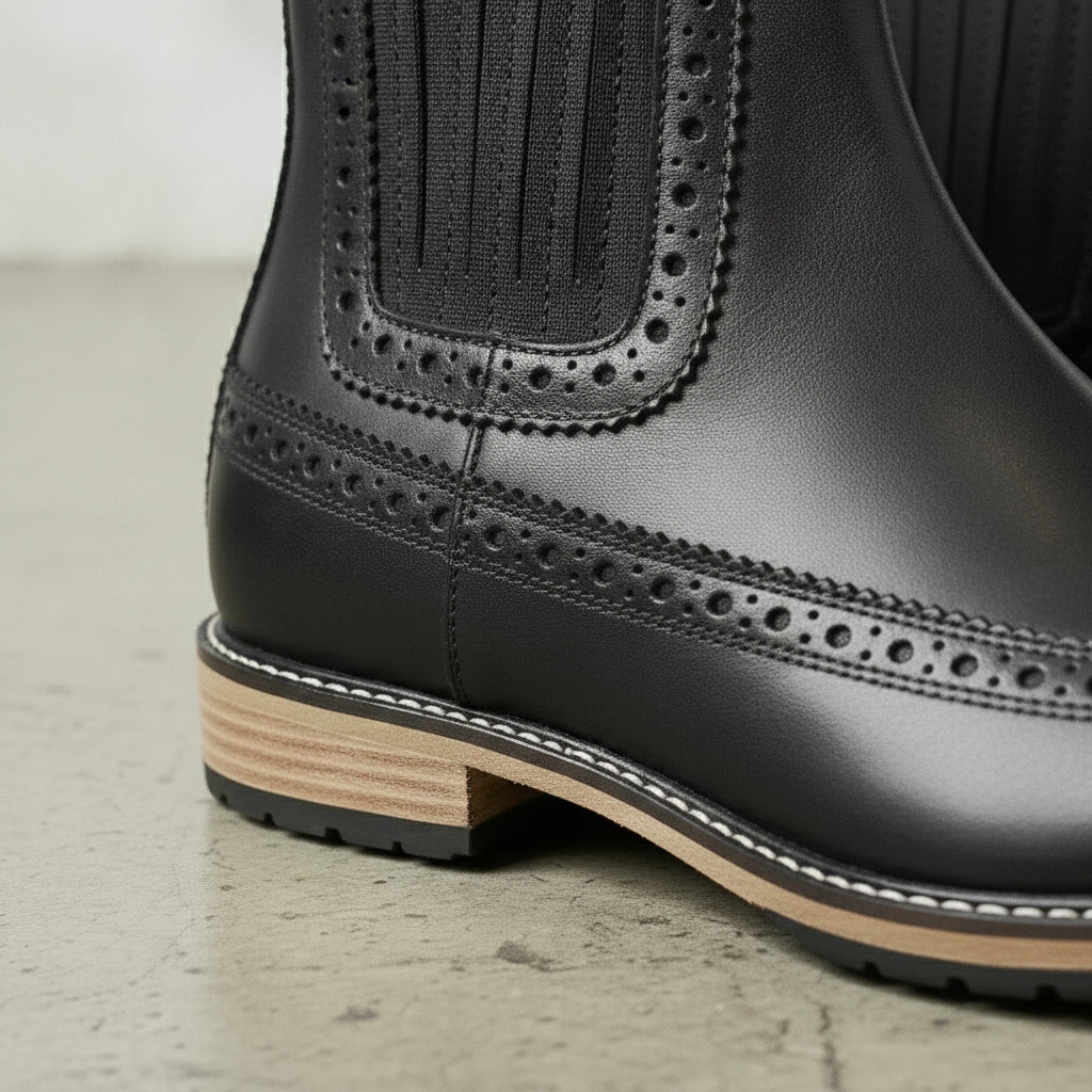 Men's Black Wingtip Suede Leather Chelsea Boots — Colman