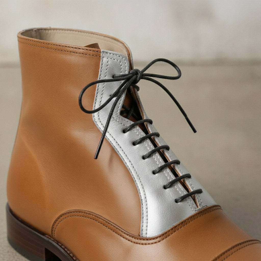 Men's Tan and Silver Cap-Toe Leather Ankle Boots — Clarendon