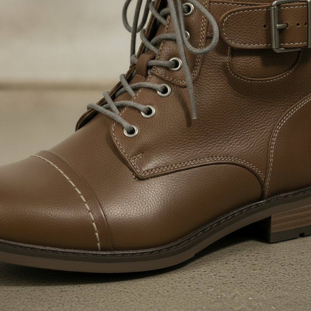 Men's Brown Cap-Toe Leather Ankle Boots — Borton