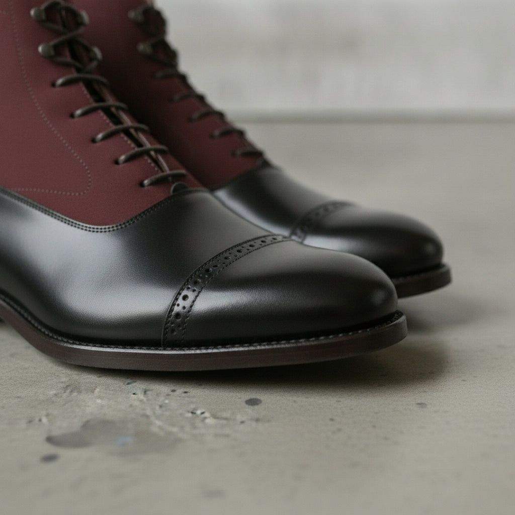 Men's Black Cap-Toe Leather Oxford Boots — Adlard