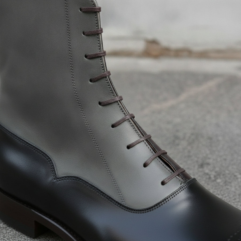 Men's Black and Grey Plain-Toe Leather Ankle Boots — Challow
