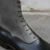 Men's Black and Grey Plain-Toe Leather Ankle Boots — Challow