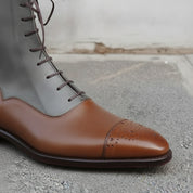 Men's Brown and Grey Plain-Toe Leather Ankle Boots — Challow