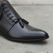 Men's Black Medallion-Toe Leather Side-Lace Boots — Oldham