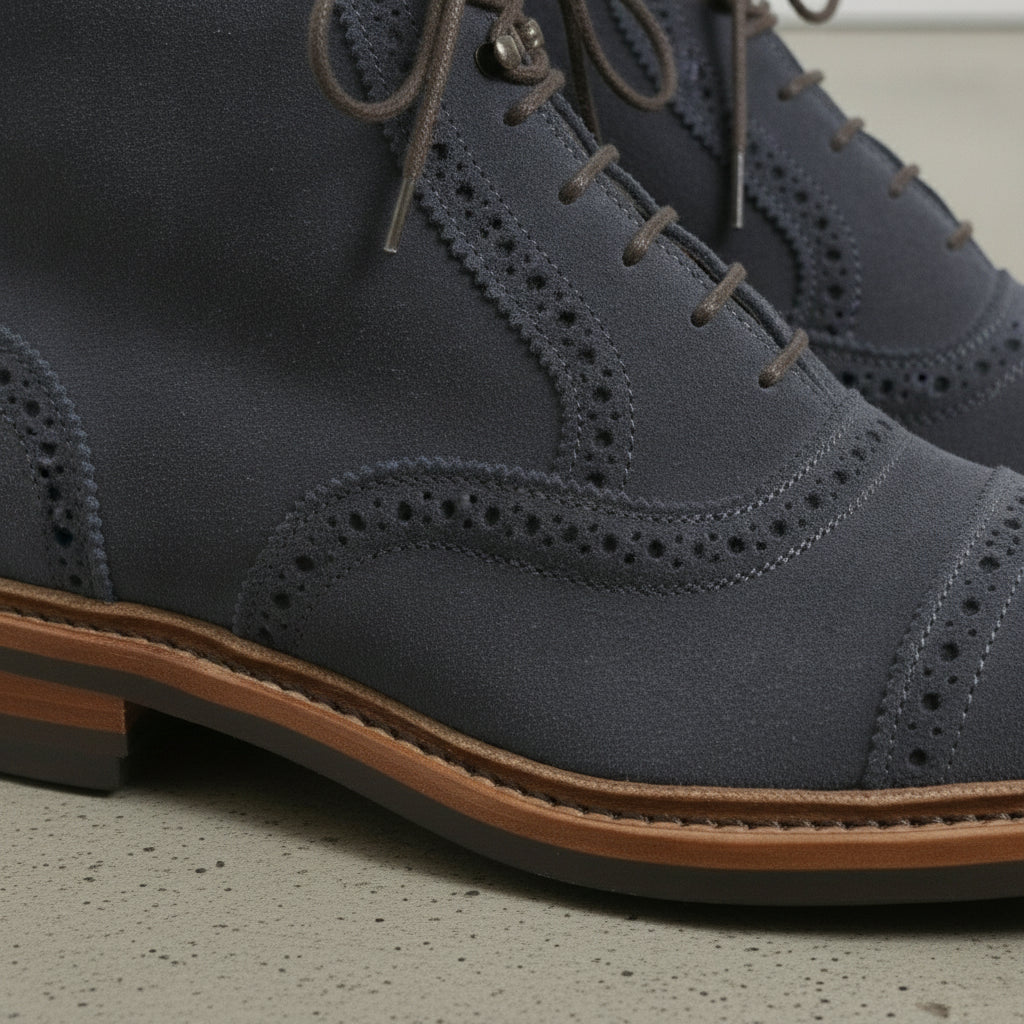Men's Dark Navy Blue Cap-Toe Suede Ankle Boots — Coldstream
