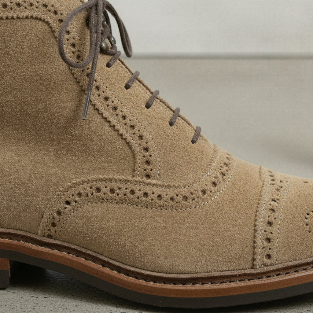 Men's Dark Tan Cap-Toe Suede Ankle Boots — Coldstream
