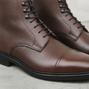 Men's Brown Cap-Toe Pebbled Leather Ankle Boots — Sleaford