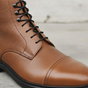 Men's Tan Cap-Toe Pebbled Leather Ankle Boots — Sleaford