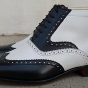 Men's Black and White Wingtip Spectator Leather Ankle Boots — Donne — Donne