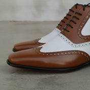 Men's Brown and White Wingtip Spectator Leather Ankle Boots — Donne