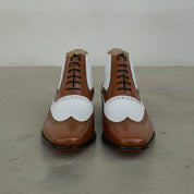 Men's Brown and White Wingtip Spectator Leather Ankle Boots — Donne