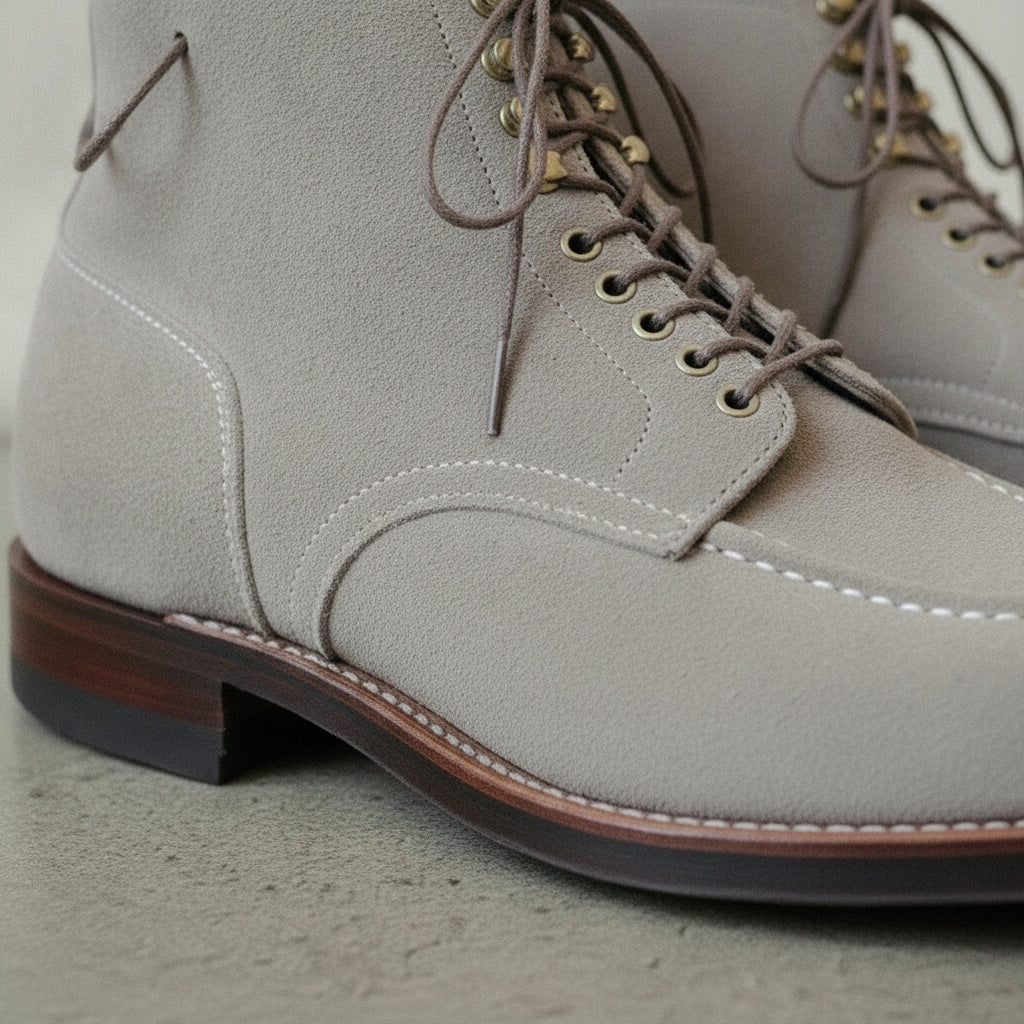 Men's Light Gray Apron-Toe Suede Derby Ankle Boots — Greenway