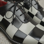 Men's Black and Off-White Checkerboard Leather Plain-Toe Oxfords — Abbotley