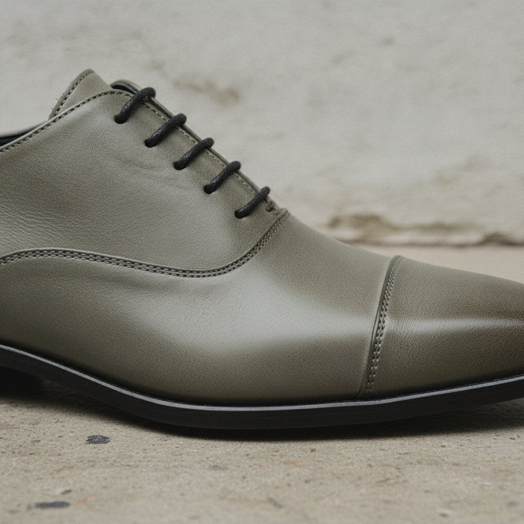 Men's Olive Gray Cap-Toe Leather Oxfords — Abberline
