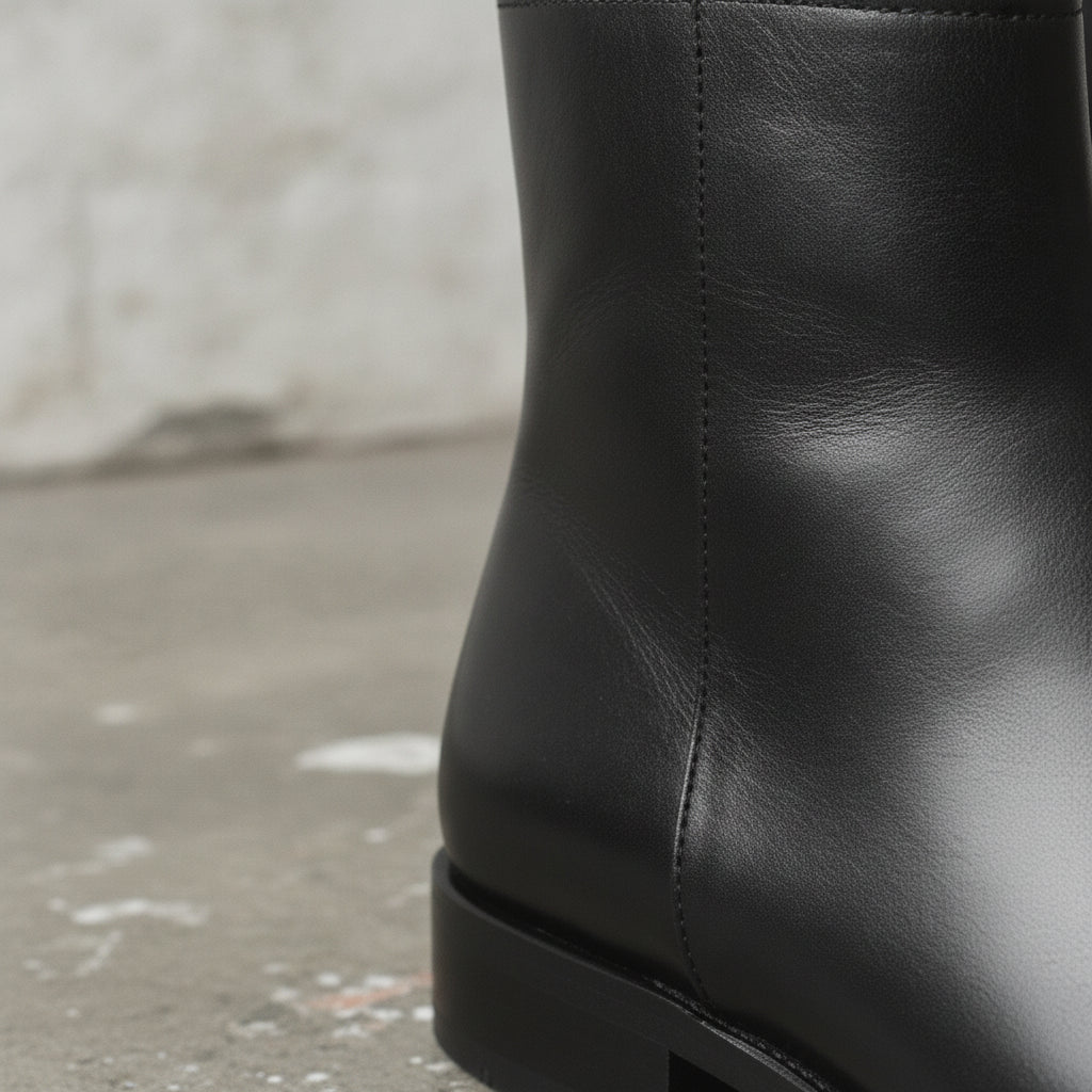 Men's Black Plain-Toe Leather Zip Boots — Bunton — Bunton
