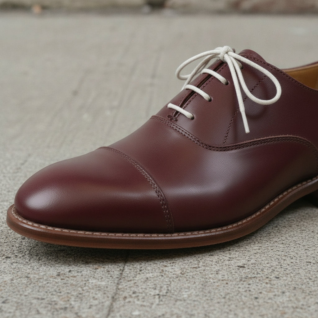 Men's Burgundy Cap-Toe Leather Oxfords — Bromley