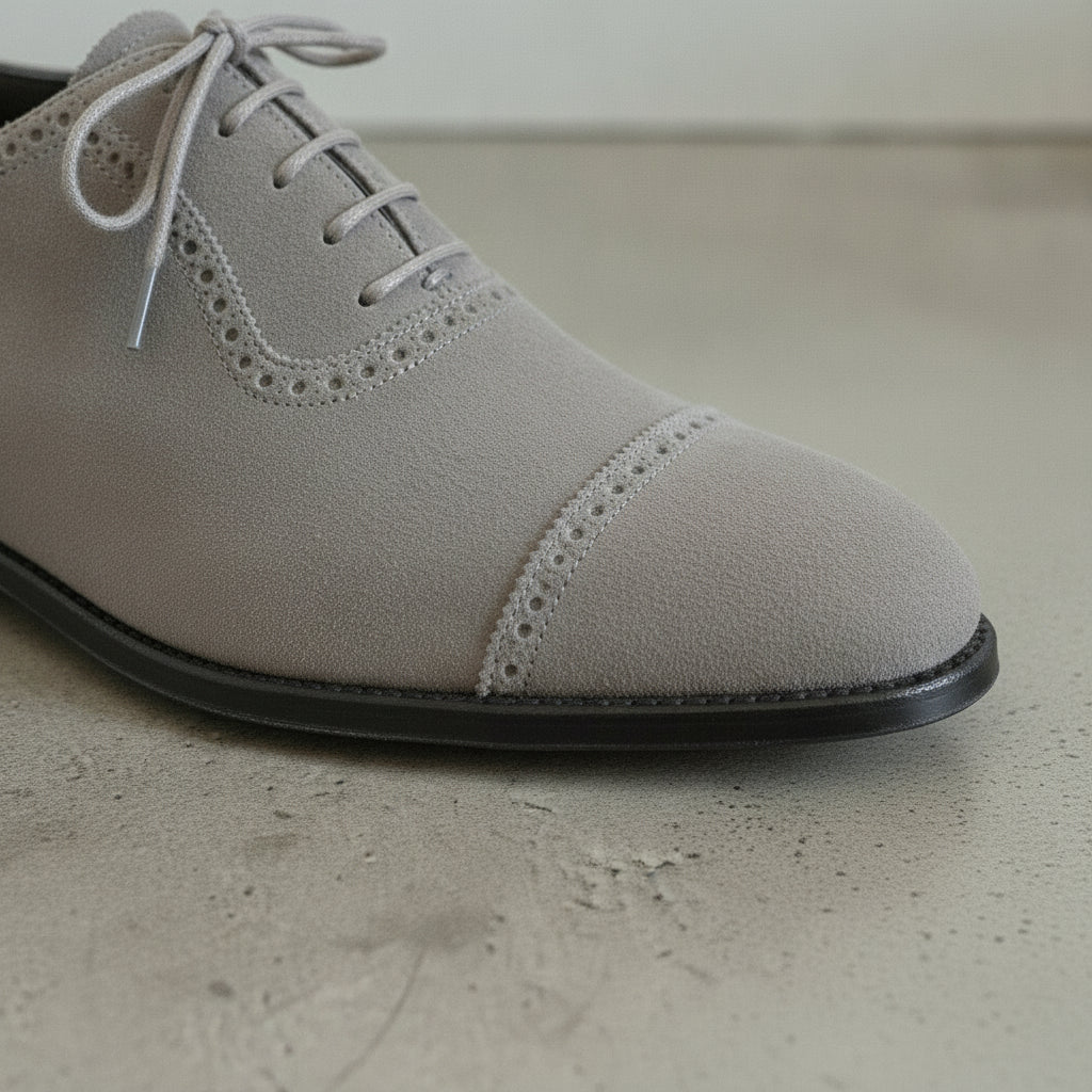 Men's Light Gray Cap-Toe Suede Oxfords — Humber