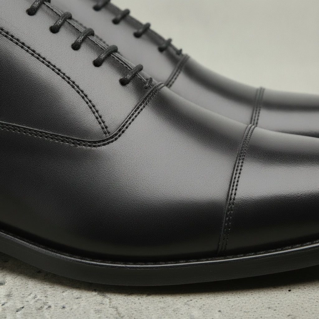 Men's Black Cap-Toe Leather Oxfords — Hackett