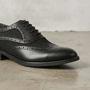 Men's Black Pebbled Leather Wingtip Oxfords — Neale