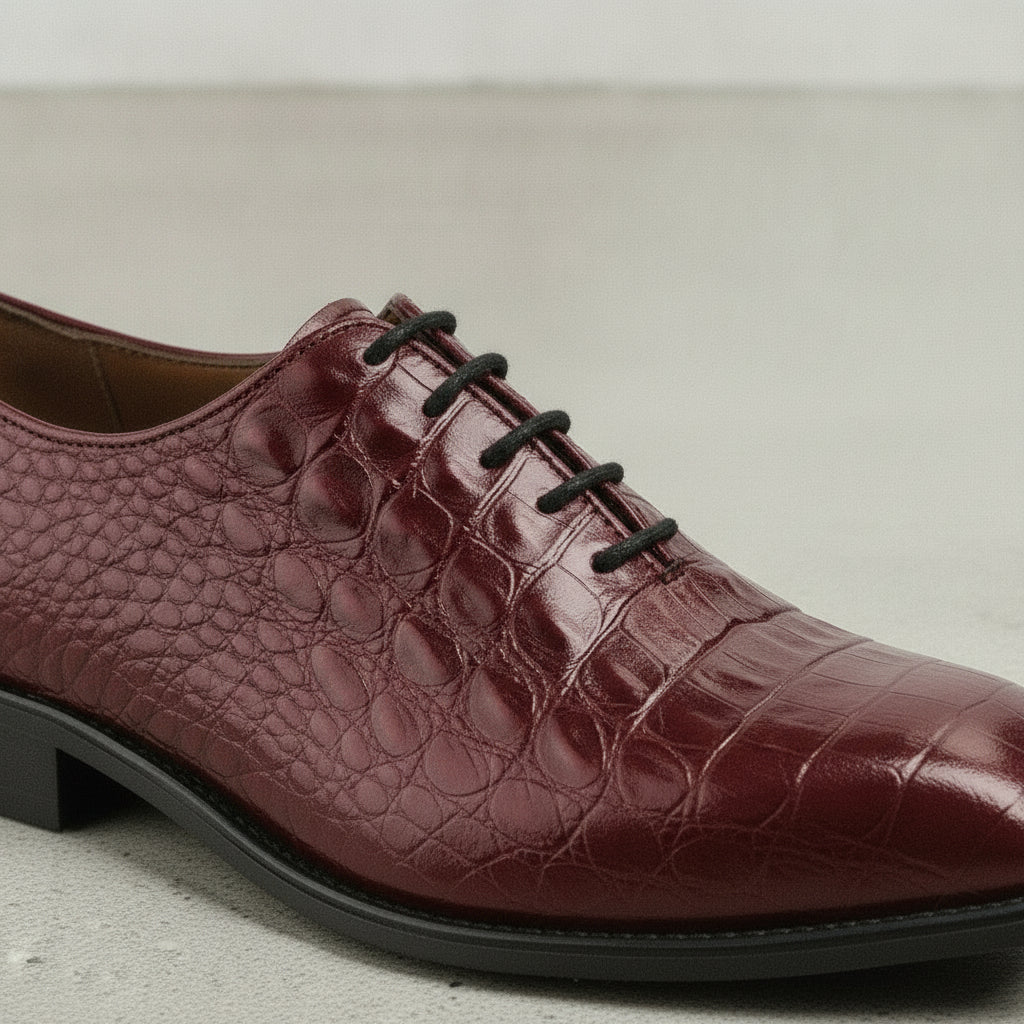 Men's Burgundy Alligator-Embossed Leather Oxfords — Kimpton