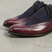 Men's Brown and Dark Blue Burgundy Wingtip Leather Oxfords — Langham